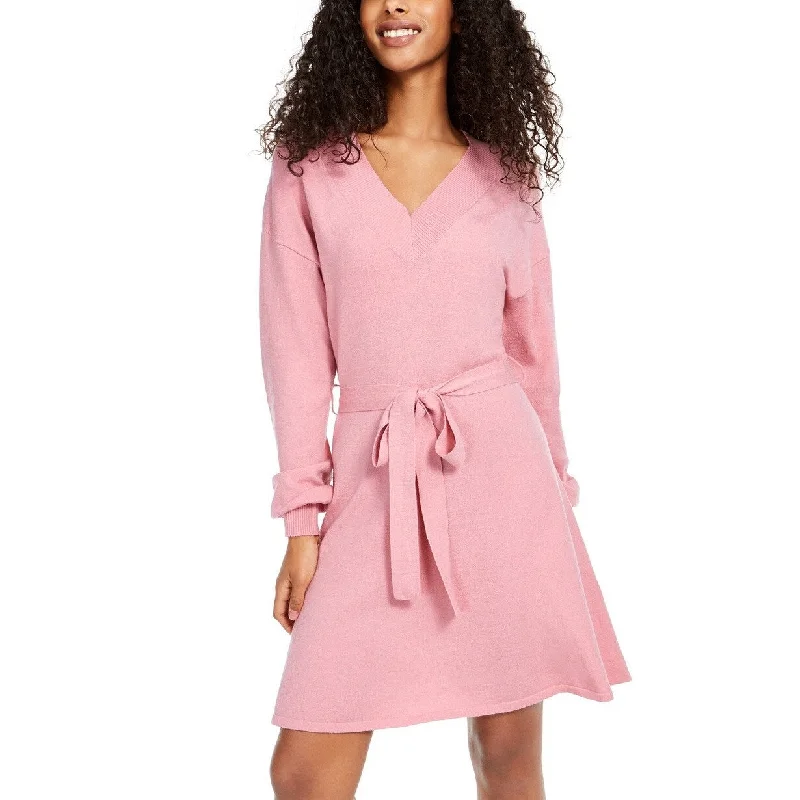 Exquisite Tailoring Sequin Hearts Juniors' Tie-Waist Sweater Dress Pink Size Extra Small
