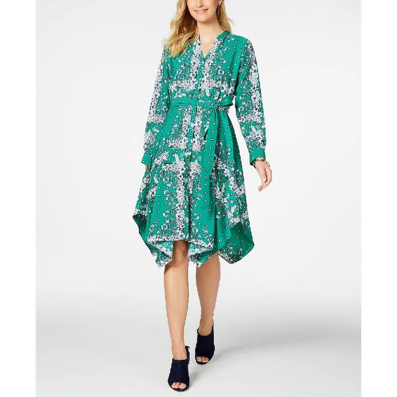 Exquisite Fabrics Charter Club Women's Long-Sleeve Handkerchief Dress Green Size Large