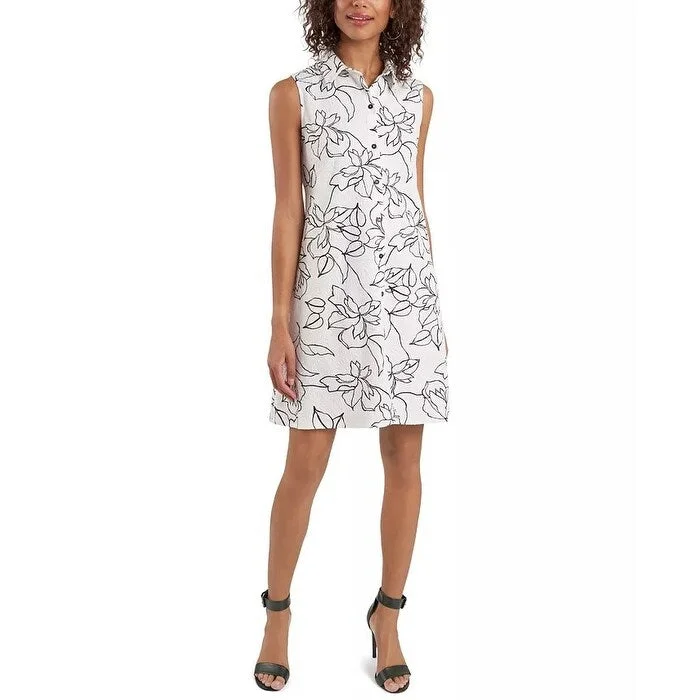 Simple Matching MSK Women's Petite Printed Shirtdress White Size Petite Medium - Petite Medium