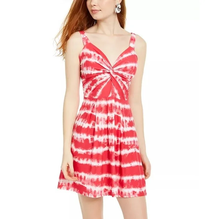 Comfortable And Versatile Planet Gold Juniors' Tie-Dye Fit & Flare Dress Red Size Small