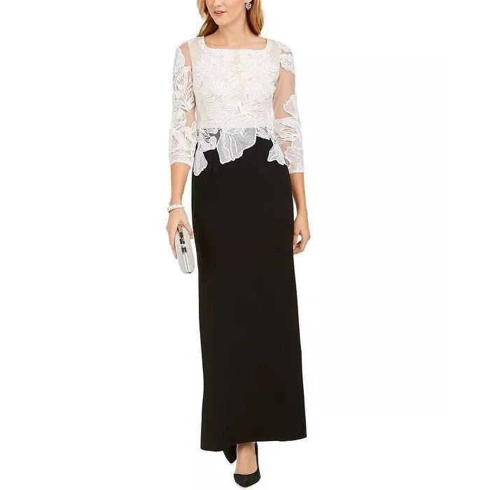 Preview New Products Adrianna Papell Women's Floral Embroidered Gown Black Ivory Size 6 Preview New Products Adrianna Papell Women's Floral Embroidered Gown Black Ivory Size 6