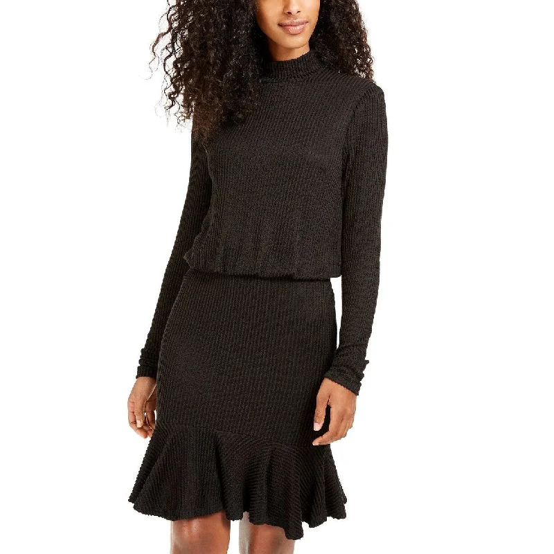 Celebrity Must-have City Studios Junior's Mock Neck Blouson Dress Black Size XX-Small