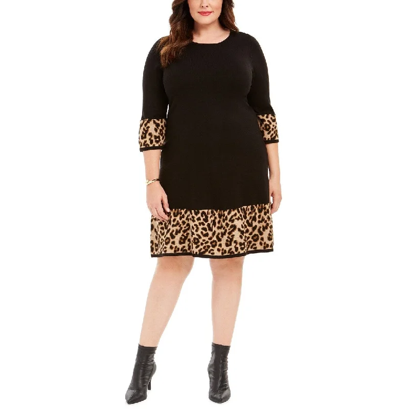 Celebrity Style Jessica Howard Women's Plus Size Solid & Animal-Print Sweater Dress Black Size 2 Extra Large