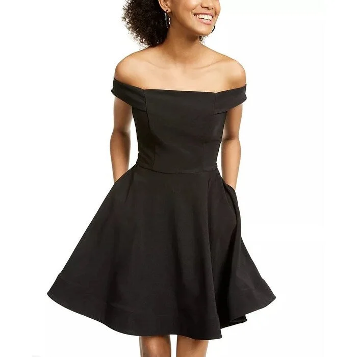 Must-have For Autumn And Winter Crystal Doll Junior's Off The Shoulder Fit & Flare Dress Black Size XX-Large