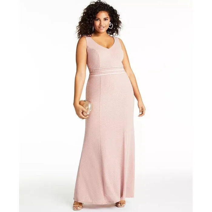 Fashion Expert City Studios Women's Trendy Plus Allover Glitter V Neck Gown Pink Size 18W Fashion Expert City Studios Women's Trendy Plus Allover Glitter V Neck Gown Pink Size 18W
