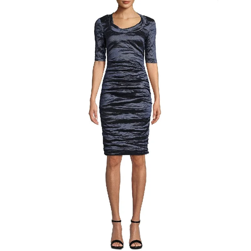 European And American Style Nicole Miller Women's Techno Metal Scoop-Neck Dress Navy Size 4