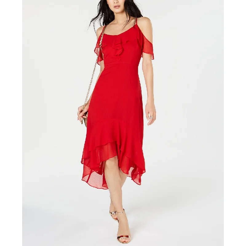 Elegant Wear INC International Concepts Women's Solid Cold-Shoulder Midi Dress Red Size 18
