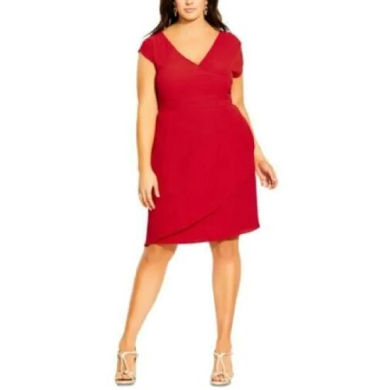 Retro Prints City Chic Women's Trendy Plus Size Faux-Wrap Dress Red Size 24
