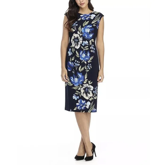 Comfortable And Cold-proof London Times Women's Printed Midi Sheath Dress Blue Size 10 Petite - 10P