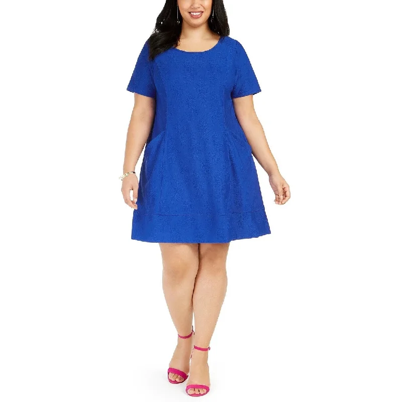 Fresh And Natural Robbie Bee Women's Plus Size Knit Pocket Dress Bright Blue Size 2X