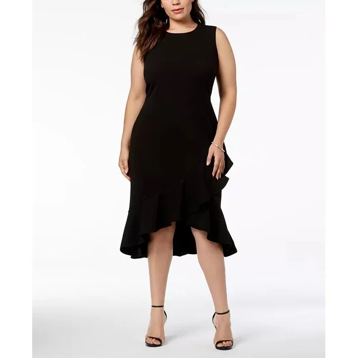 Sweet Breath Calvin Klein Women's Ruffled High Low Midi Dress Black Size Petite Small Sweet Breath Calvin Klein Women's Ruffled High Low Midi Dress Black Size Petite Small