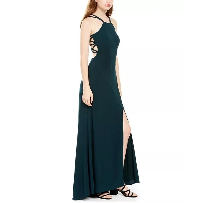 Personalized Wear Morgan & Company Junior's Ladder Back Halter Gown Dark Green Size 9