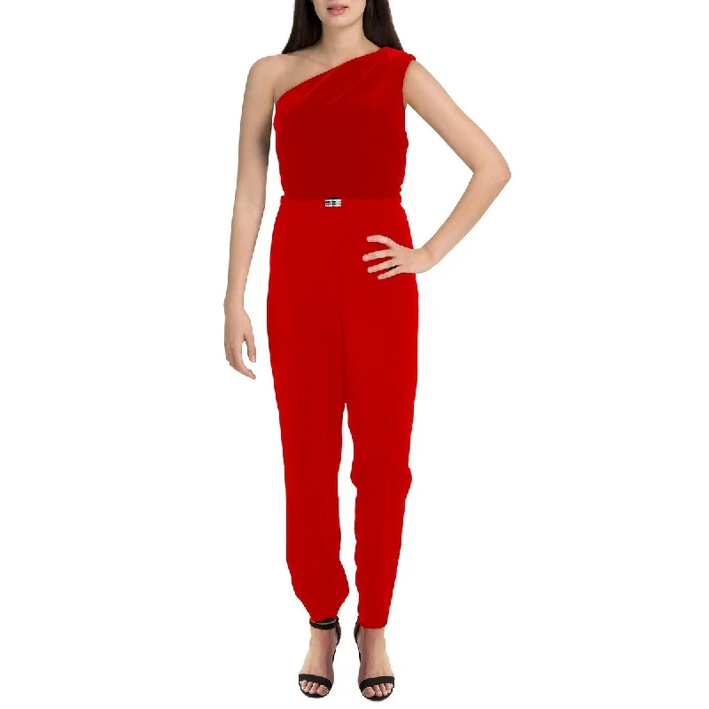 Must-have For Fashion Lauren Ralph Lauren Womens Peria Velvet One Shoulder Jumpsuit Red Size 18