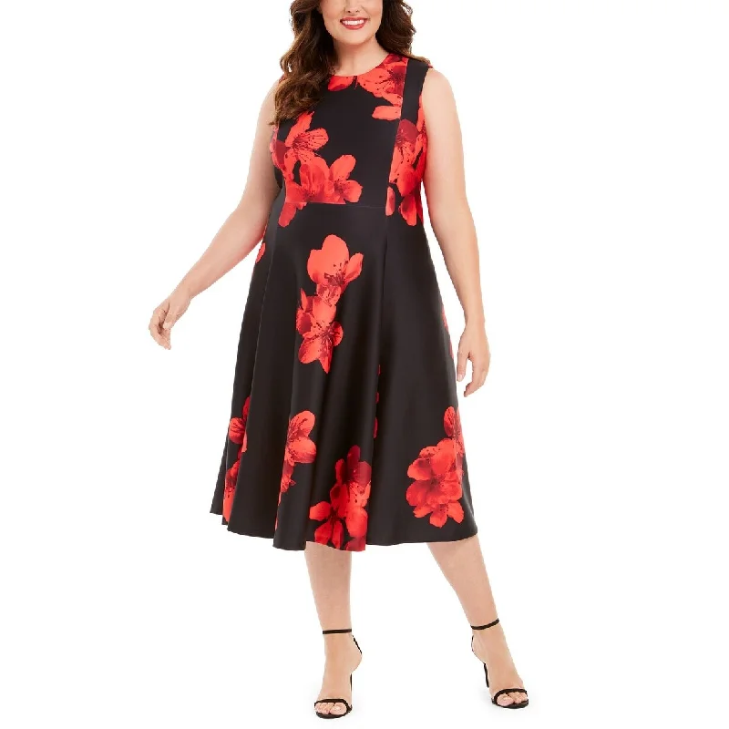 Personalized Outfit Calvin Klein Women's Plus Size Floral-Print Fit & Flare Dress Red Size 16W
