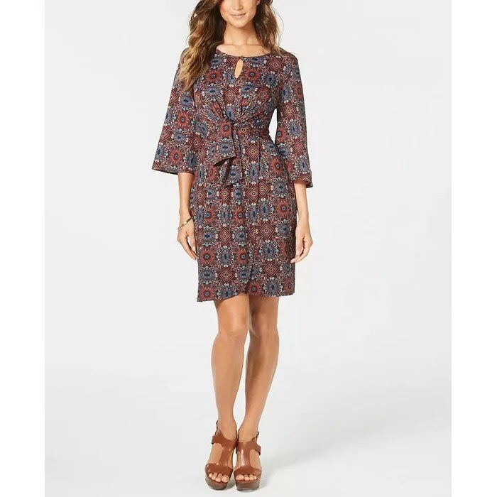 New Season Series NY Collection Women's Petite Printed Faux-Wrap Dress Black Size Large