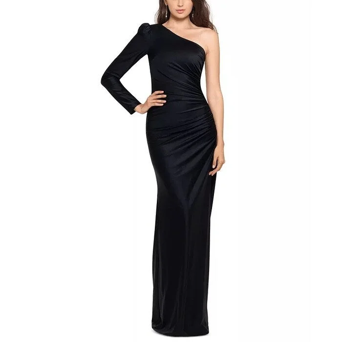 Sports Design Xscape Women's One-Shoulder Satin Gown Black Size 4