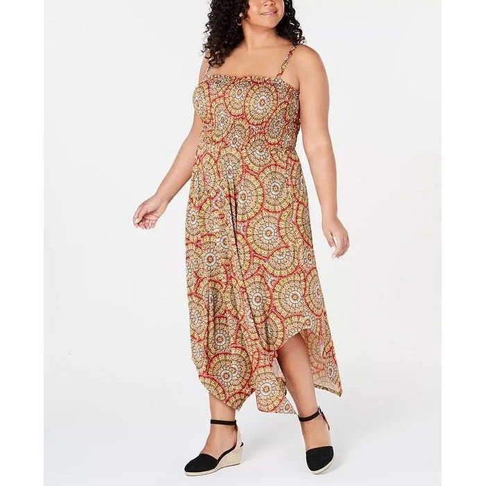 Lively And Youthful Love Squared Women's Trendy Plus Size Printed Handkerchief-Hem Dress Bright Yellow Size 3X