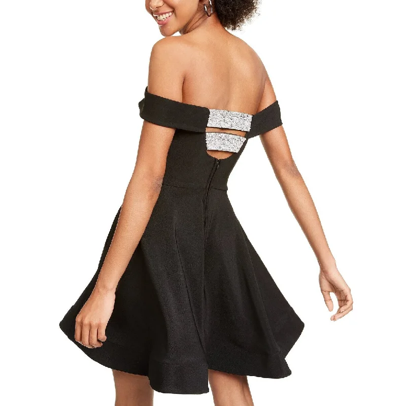 Fashionable And Versatile Crystal Doll Juniors' Off-The-Shoulder Fit & Flare Dress Black Size Large
