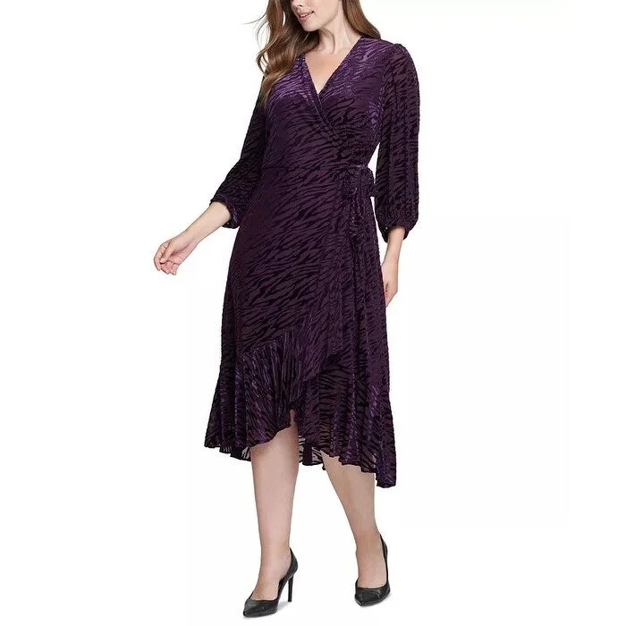 Fashion Innovation Calvin Klein Women's Burnout Zebra Midi Dress Purple Size Petite Small - Petite Small