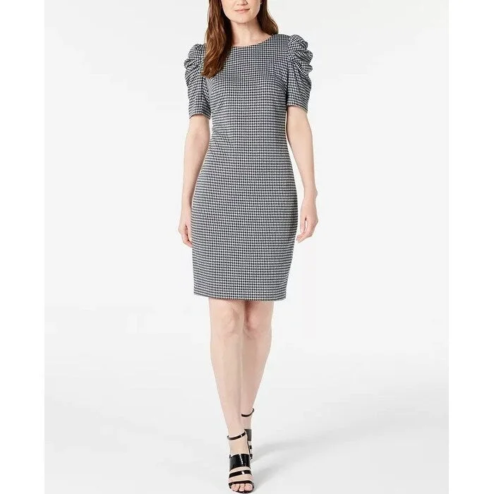 Urban Sense Calvin Klein Women's Puff Sleeve Sheath Dress Black Size 4 Petite - 4 Petite