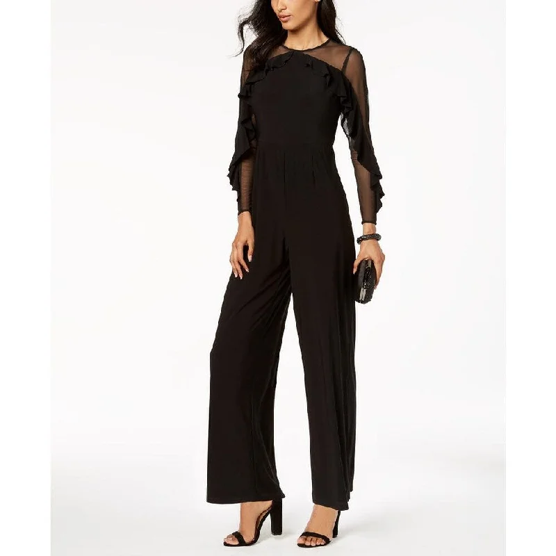Luxury And Elegant R & M Richards Women's Petite Illusion Ruffle Jumpsuit Black Size 10 P - 10P