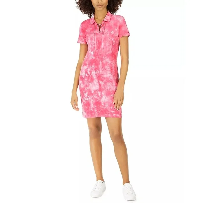 Advanced Customization Tommy Hilfiger Women's Cotton Tie-Dyed Polo Dress Pink Size ium - Medium