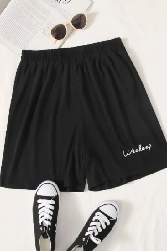Personal Design Printed Elastic Shorts Black