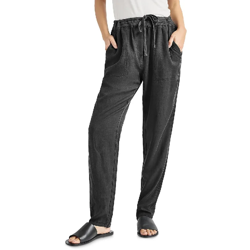 Retro Style Splendid Womens Drawstring Hem Linen Straight Leg Pants