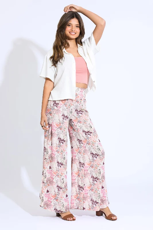 Warm Comfort SMOCKED FRONT WRAP WIDE LEG PANT- SUNKISS MAUVE