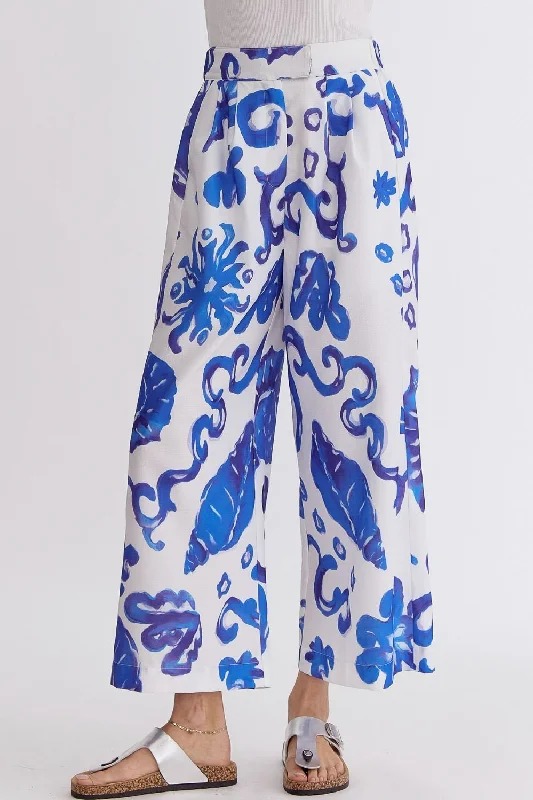 Renaissance Style Tropical Print High-Wasited Wide Leg Pants