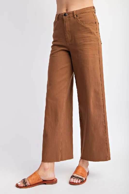 Comfortable Sweaters Coffee Brown Soft Stretch Twill High Waisted Pants