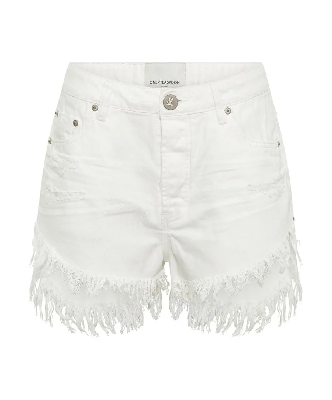 College Style Outlaws Mid Waist Denim Shorts White Beauty