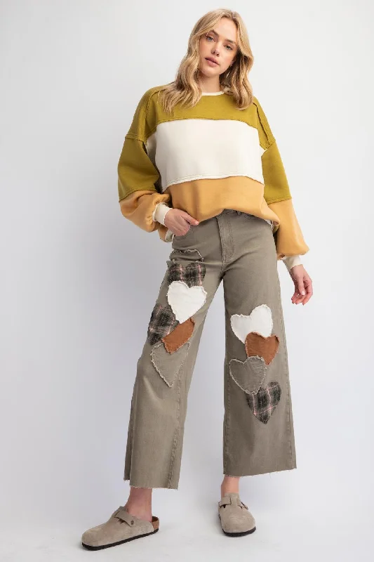 Cozy Fit Wear Olive Heart Patch Stretch Twill Pants