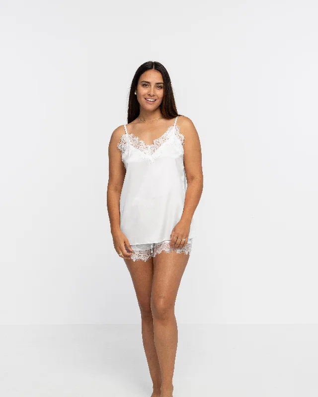 Comfortable And Versatile Lace Cami W. Shorts Pearl White