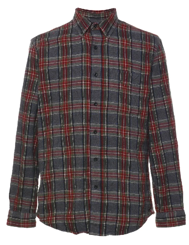 Elegant And Simple L.L. Bean Dark Grey & Maroon Flannel Checked Shirt - M