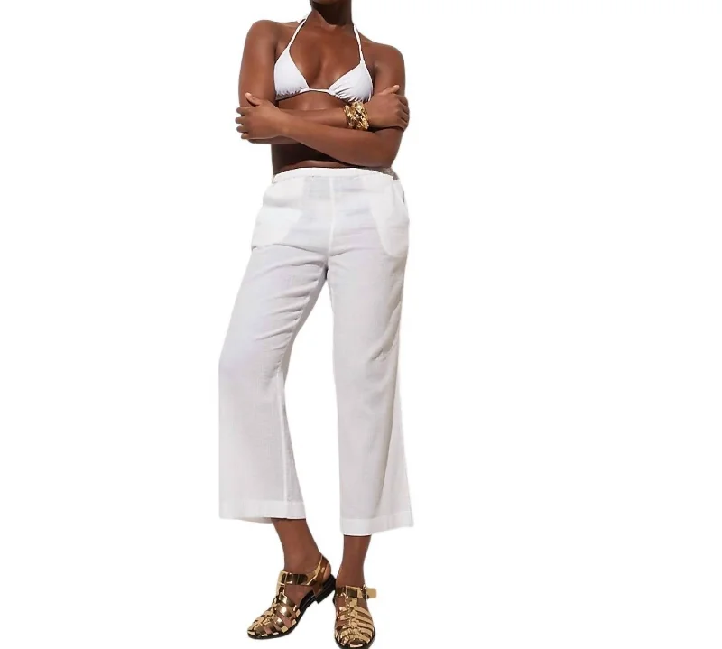 Street Style Relaxed Beach Pant In Airy Gauze In White