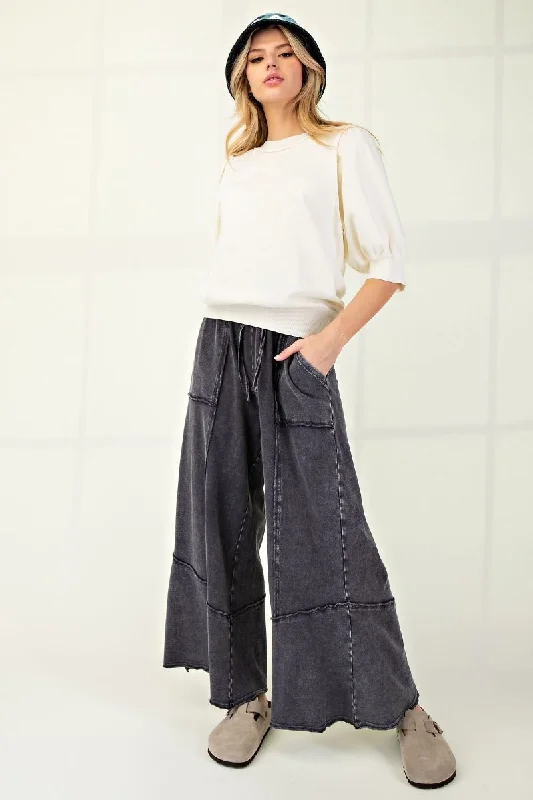 Trendy Casuals Ash Mineral Washed Terry Knit Wide Leg Pants