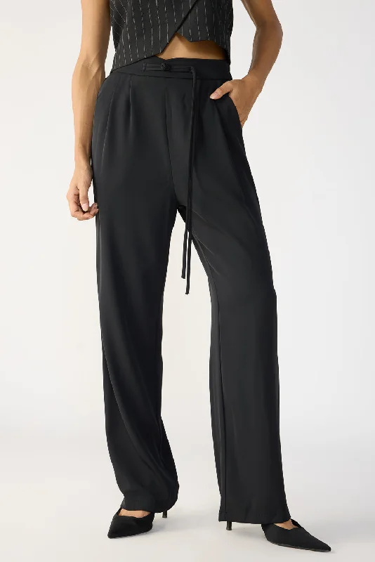 Personality Publicity Caviar Black Knotted Waist Korean Pants