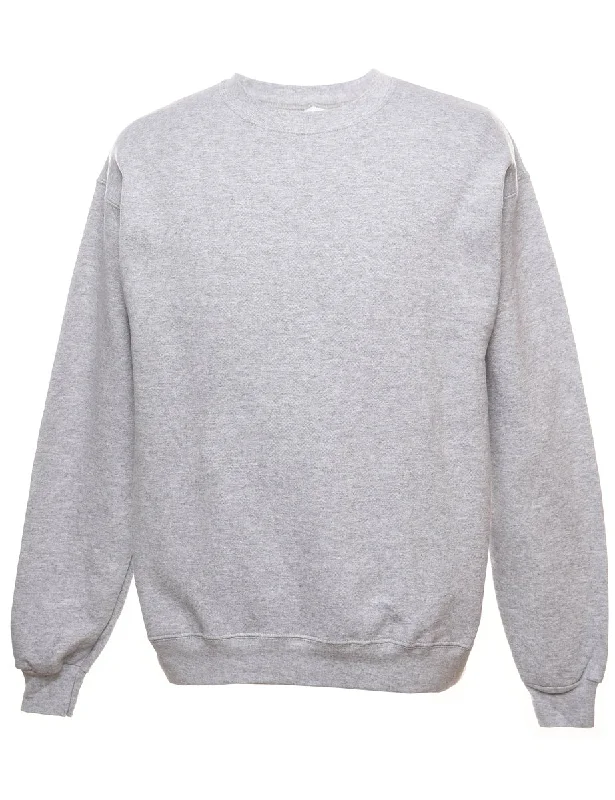 Printing decoration Grey Plain Round Neck Sweatshirt - M