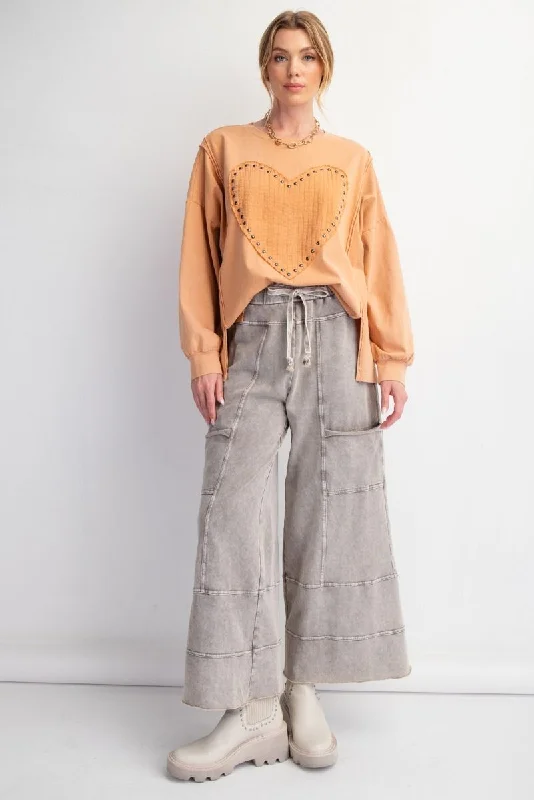 Easy Fashion Rolling Stone Mineral Washed Terry Knit Pants