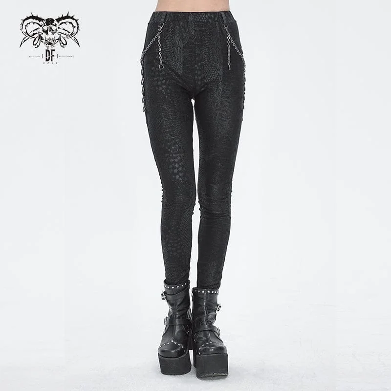 High-quality fabrics Women's Punk Jacquard Chain Ring Sides Leggings