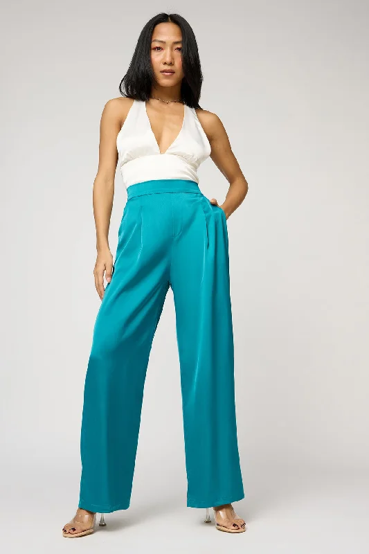 Sports litigation style Jade Green Satin Straight Korean Pants