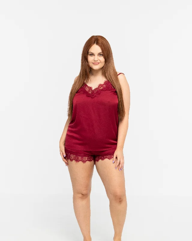 Classic And Versatile Lace Cami W. Shorts Burgundy