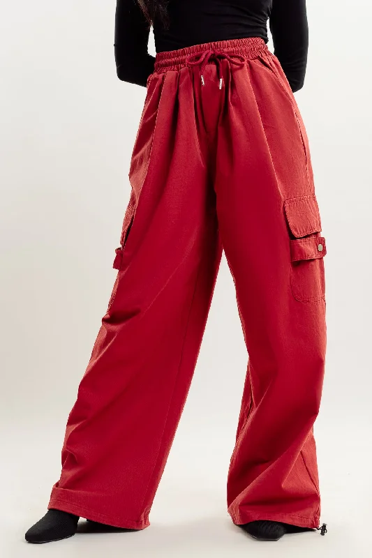 Smart Casuals Red Drawstring Cargo Pant