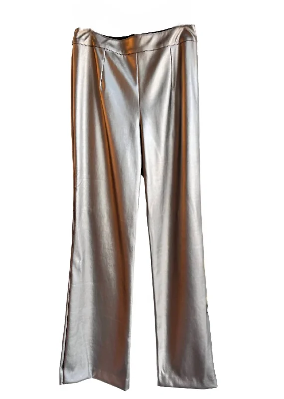 Romantic And Sweet Women's Faux Leather Pant In Silver