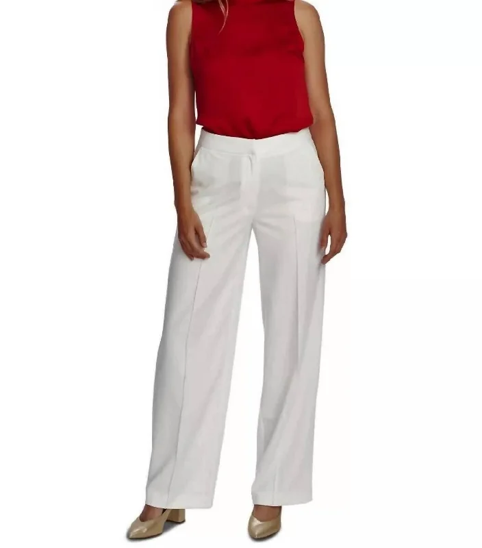 Cool Style Structured Front Pintuck Pants In White