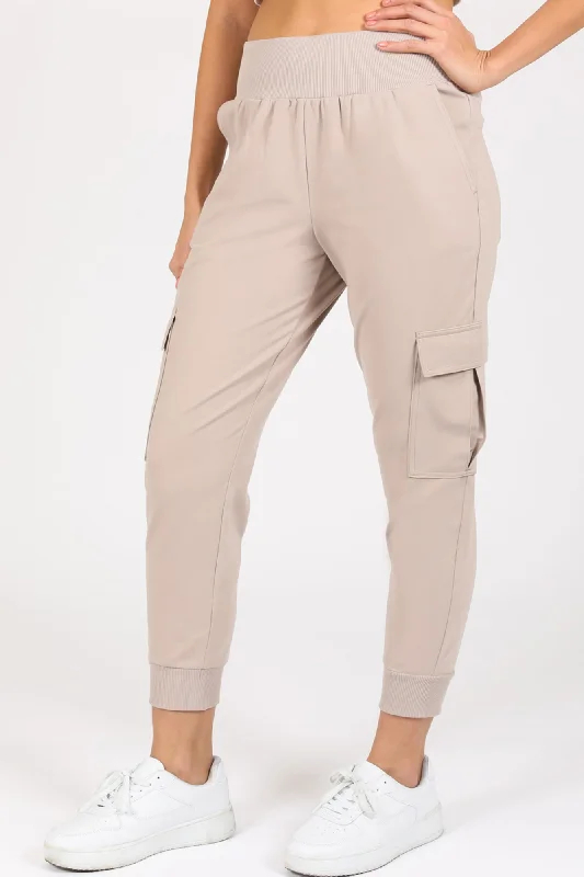 Comfortable Dresses The Ribbed Waist Cargo Jogger - Taupe