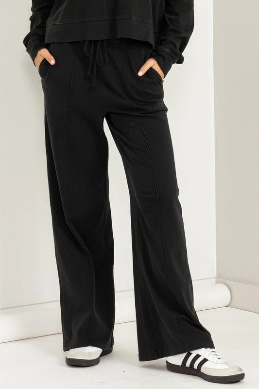Stand-up collar design My Moment High Waist Drawstring Wide Leg Pants