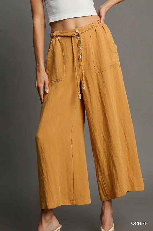 Effortless Wear Mustard Snow Washed Denim Wide Leg Pants