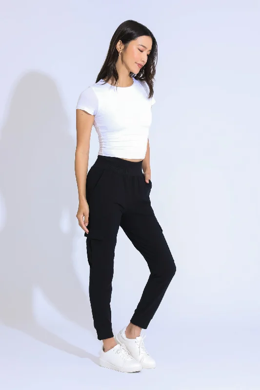 Cozy Layers The Ribbed Waist Cargo Jogger - Black